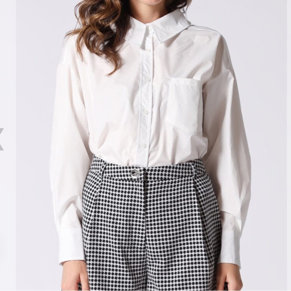 Gracia Big Bow Back Pearl Strand BTW Shoulders Shirt Blouse Top White Size L